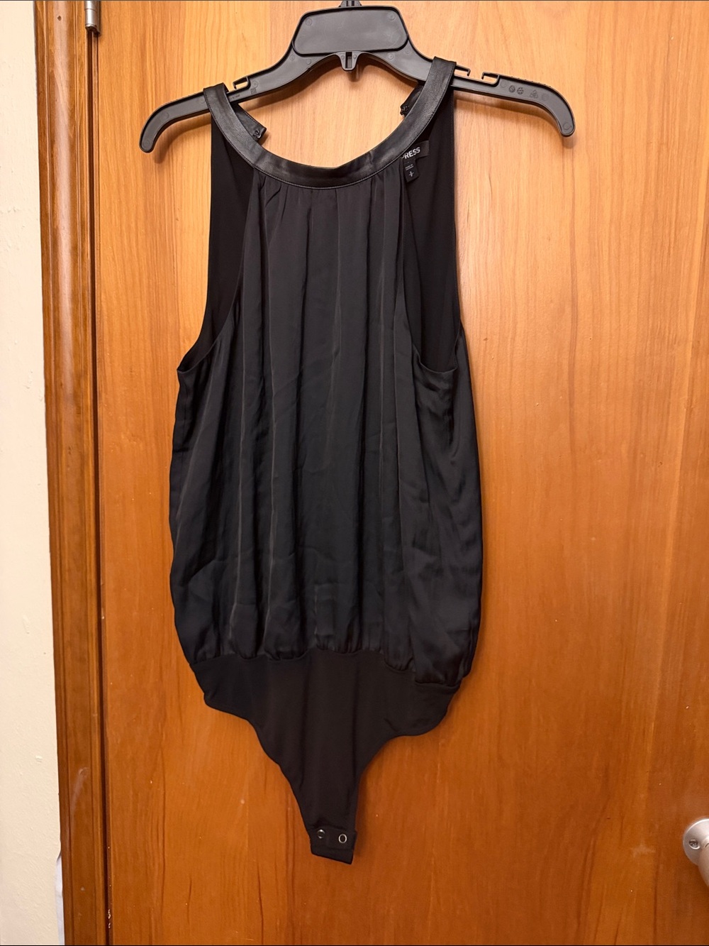 Express Black Sleeveless Bodysuit with Faux Leather Trim
